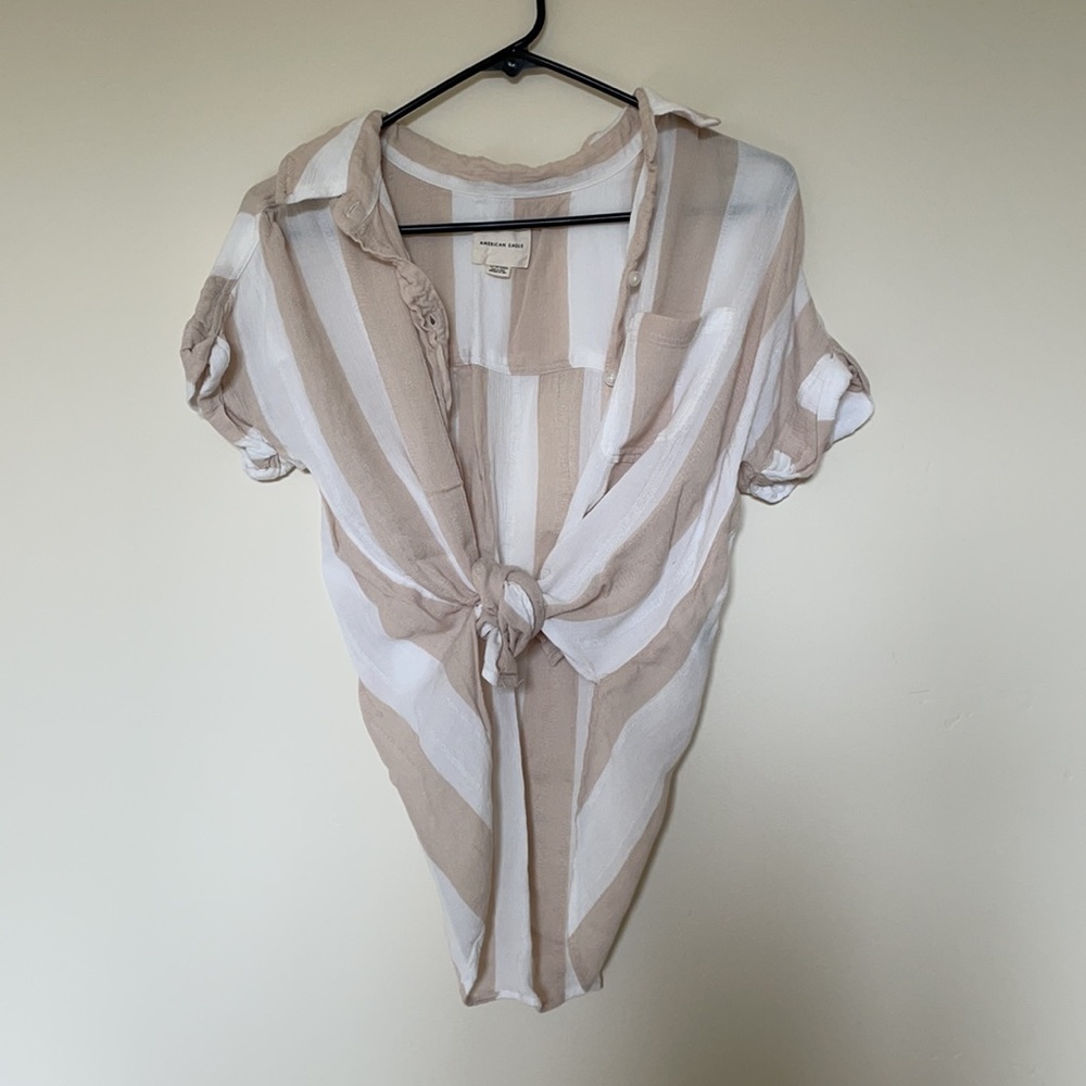 American Eagle Striped Button Up Top